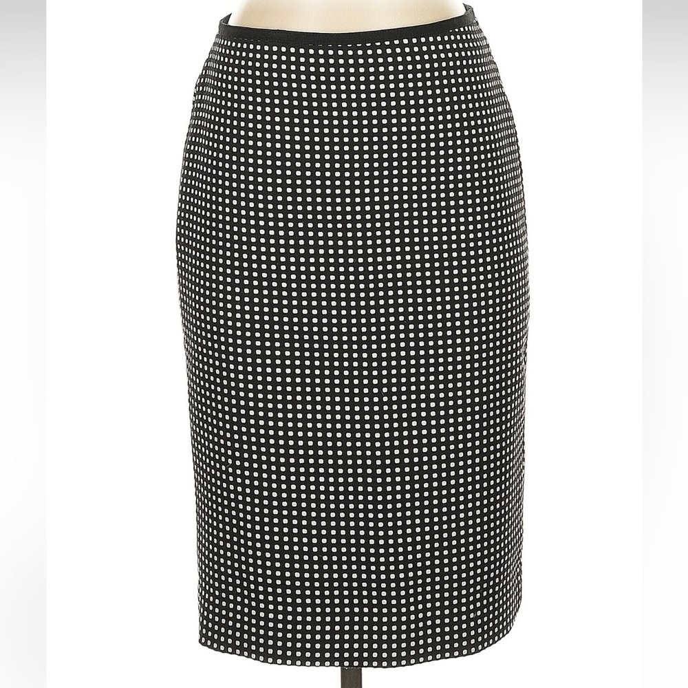 White House Black Market Black White Polka Dot Pencil Skirt Retro Pinup Size 00